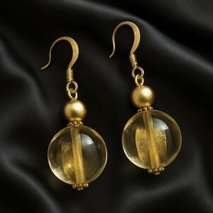 Gold Foil Sphere Earrings – Elegant Clear Drop Dangle Jewelry for Women